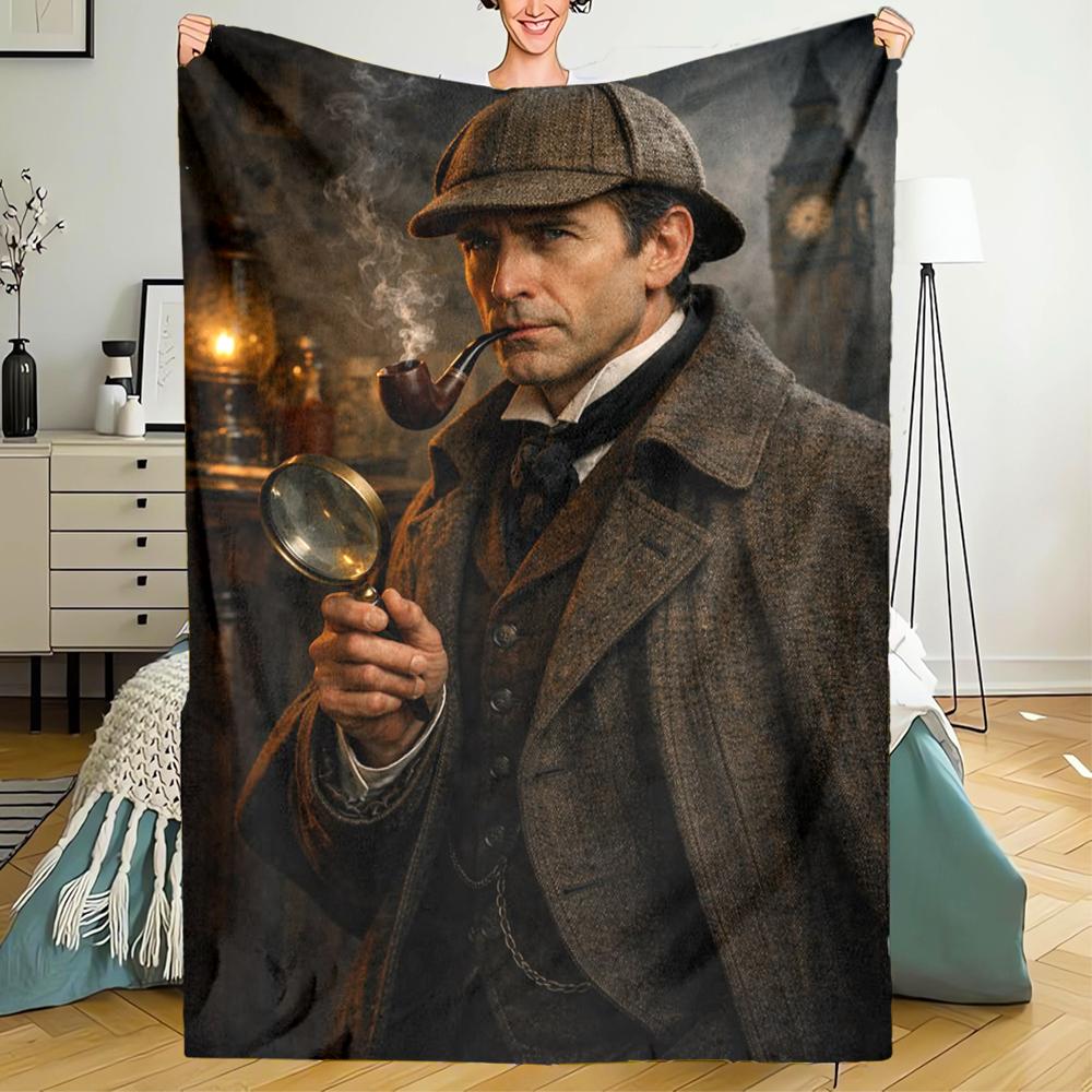 Sherlock Holmes Theme Printed Blanket - Perfect for Couch, Bed, Travel & Outdoor Use | Machine Washable, Cozy & Durable.