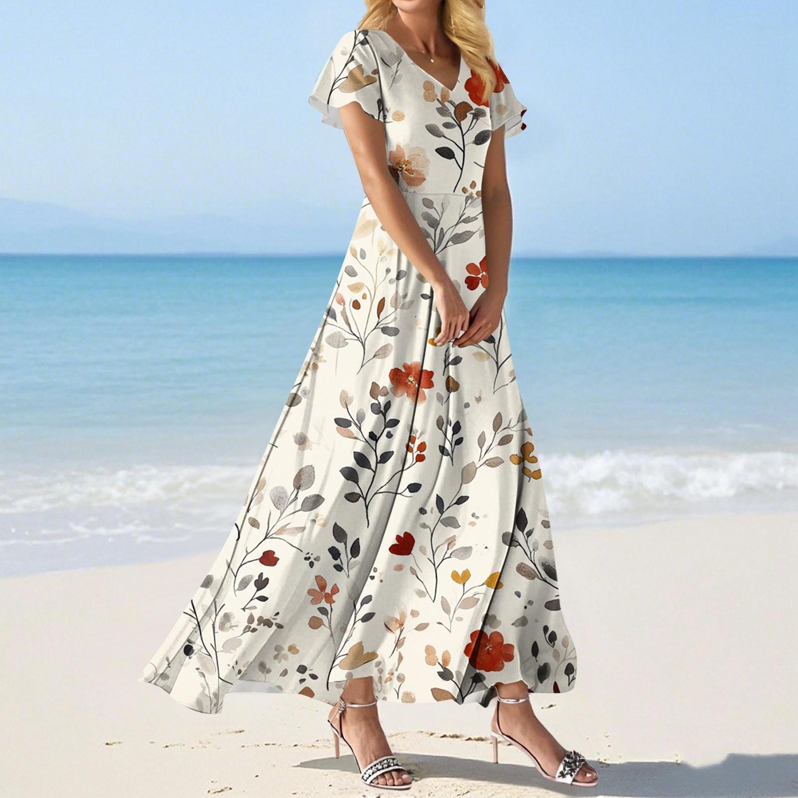 

Модное Женское свободное повседневное платье с V-образным вырезом, короткими рукавами и высокой талией XL белый