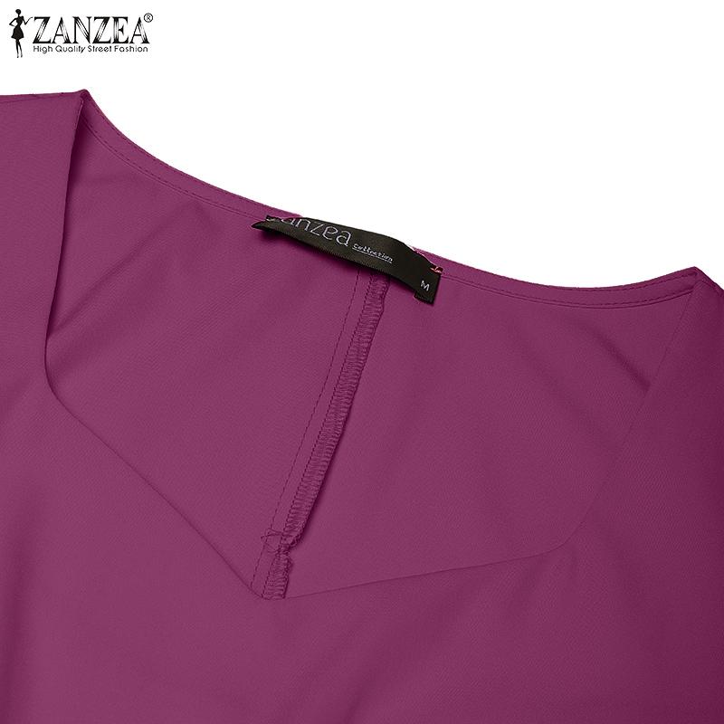 ZANZEA Kobieca Letnia Sukienka Casual z Kwadratowym Dekoltem i Krótkim Rękawem