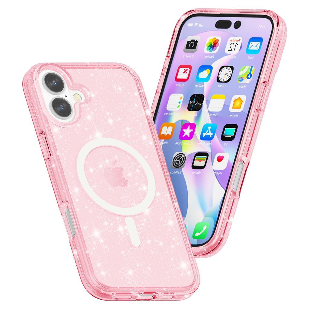 For iPhone 16 Case Compatible with MagSafe Sparkly Glitter PC+TPU Phone Cover