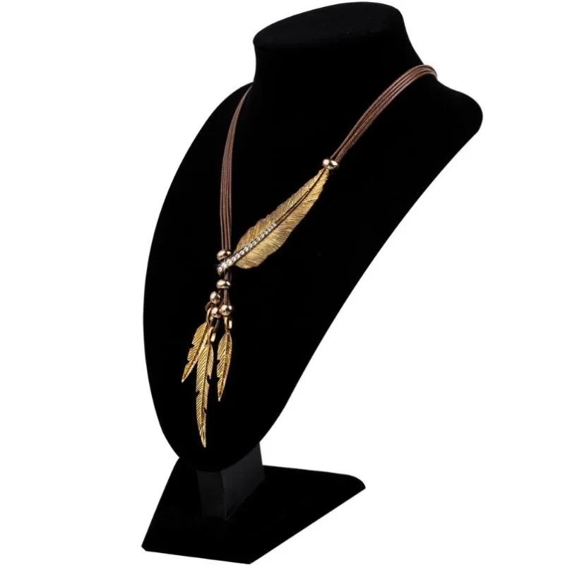 Boho Feather Decor Choker Necklace Vintage Rope Chain Ethnic Style  for Women Necklace Accessories