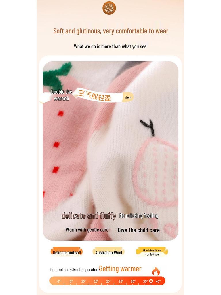 Pull Brodé Fraise pour Filles - Tricot Doux pour l'Automne et le Printemps