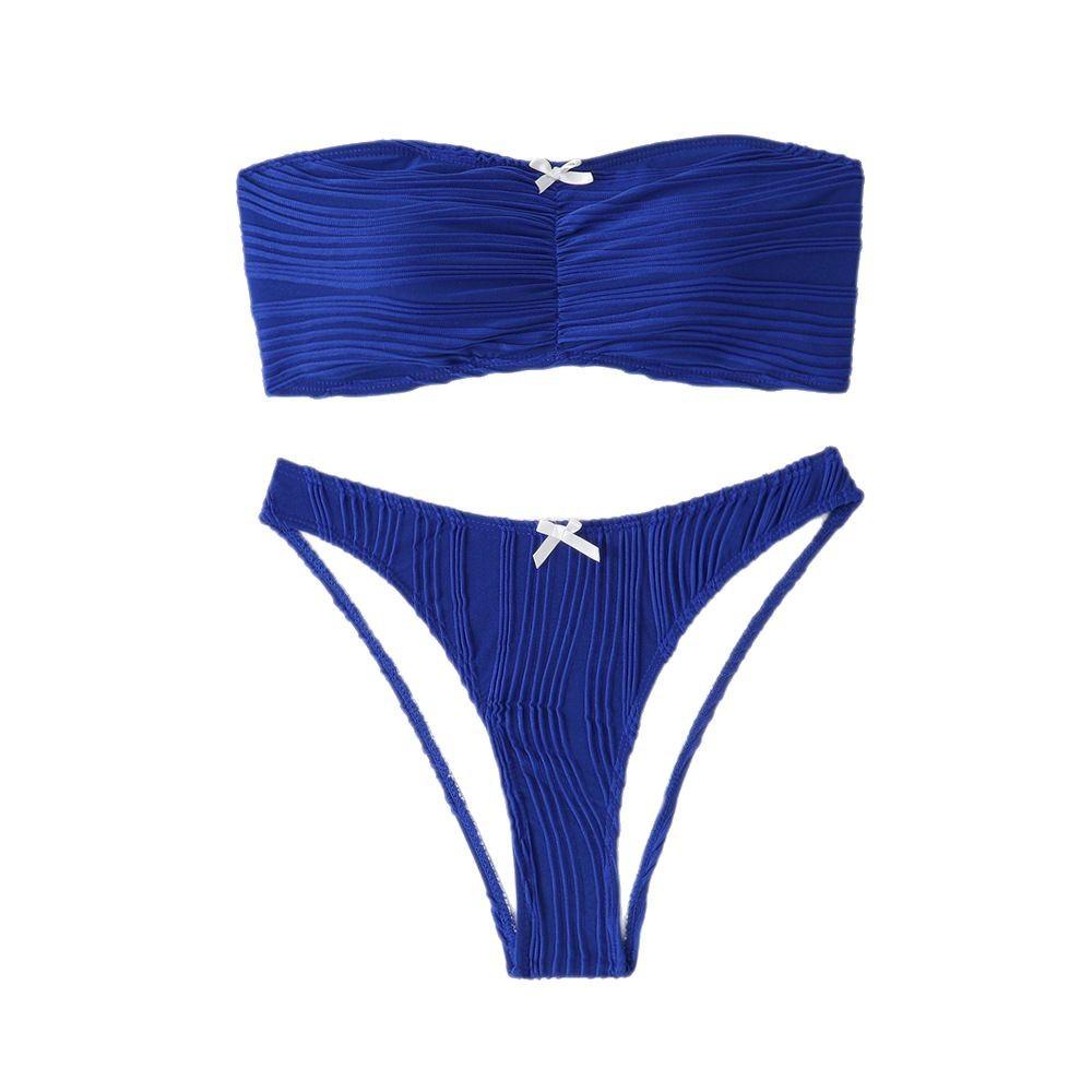 2025 New Solid-color Bikini Swimsuit Is A European and American Sexy Lace-up Two-piece Bikini