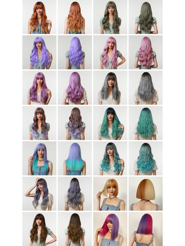 Colorful Cosplay Wig Set for Christmas & Halloween - Anime Style with Air Bangs & Big Waves
