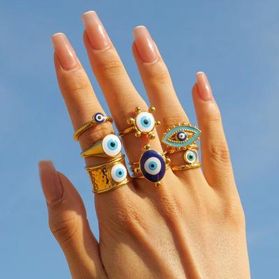Uworld Stainless Steel Turkey Evil Eye Ring Trendy Fashion Jewelry for Women Charm Anillo Acero Inoxidable Mujer Daily Bijoux