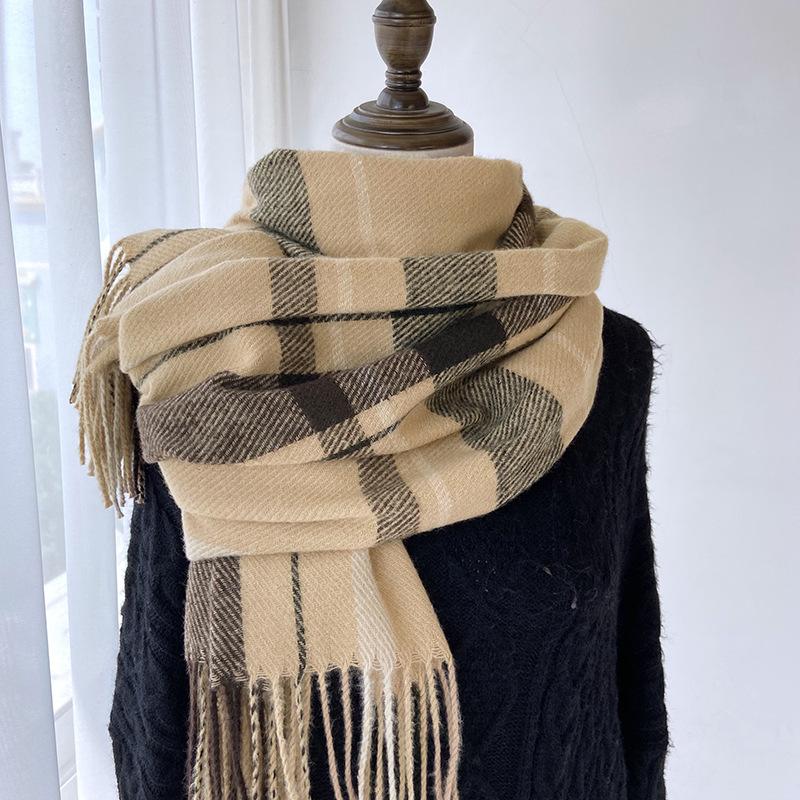 Plaid Scarf Women's Winter Warm Imitation Cashmere Fringed Shawl Dual-purpose Scarf Windproof & Warm, Multi-Color Options for Casual Outings, Office