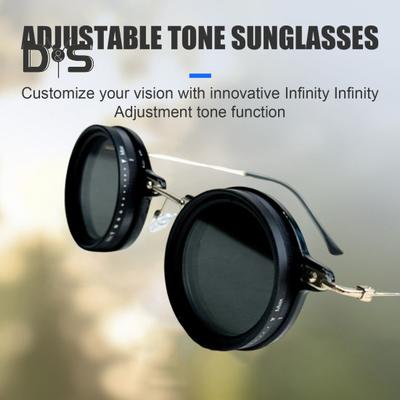Small Round Polarized Sunglasses for Men Women 1-9 Gears Adjustable Tint Sunglasses with ND Filter Lenses for Beach Shady Fishing Driving