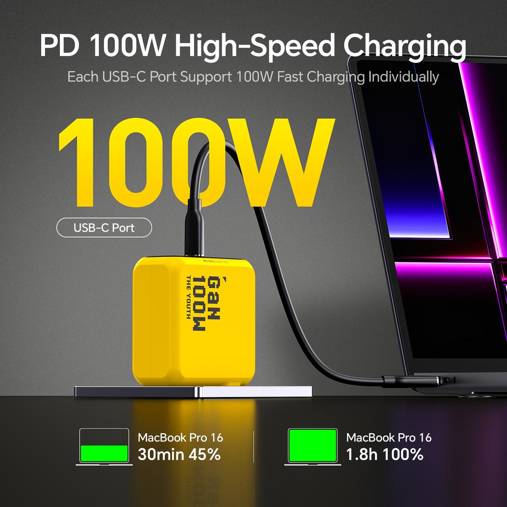 Youth 100W GaN Charger for Macbook Laptop Tablet Fast Charging For iPhone Xiaomi PD3.1 USB Type C Charger For iPhone 16 15