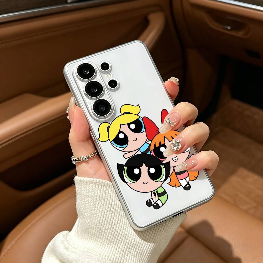 Cute The P-Powerpuff-es Cartoon Girls Clear Phone Case for Samsung S25, S24, S21, S22, S23, S30, Ultra, S20, Plus, FE, Lite