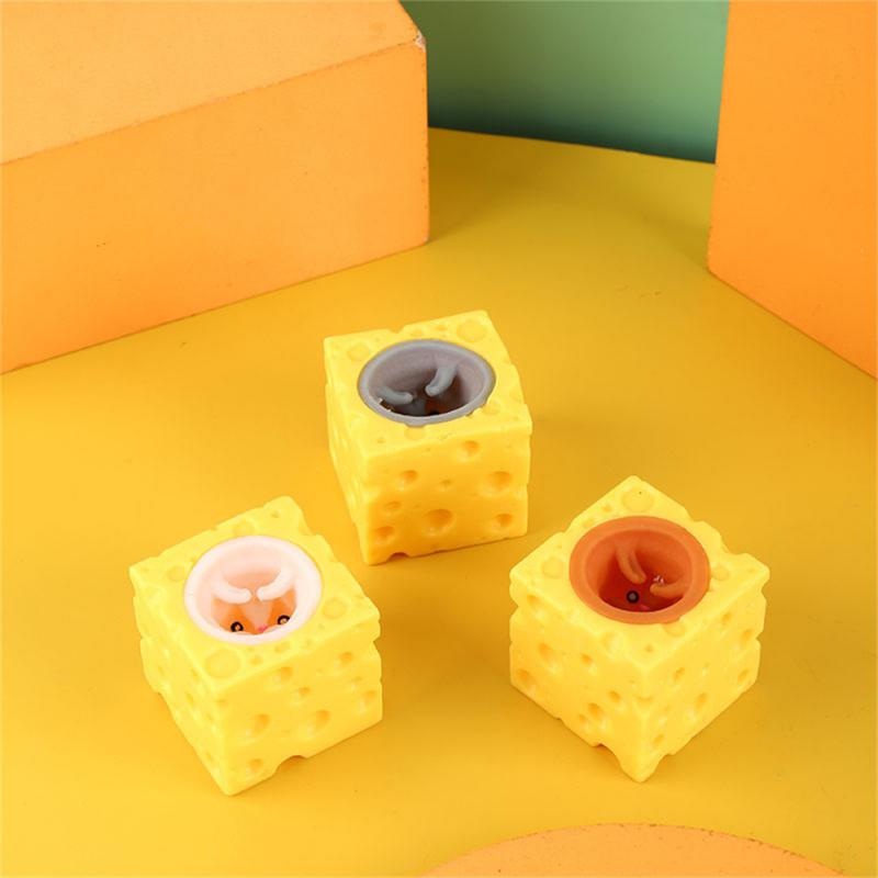 Pop Up Funny Mouse And Cheese Block Squeeze Anti Stress Toy Hide And Seek Figures Stress Relief Toys For Kids Adult