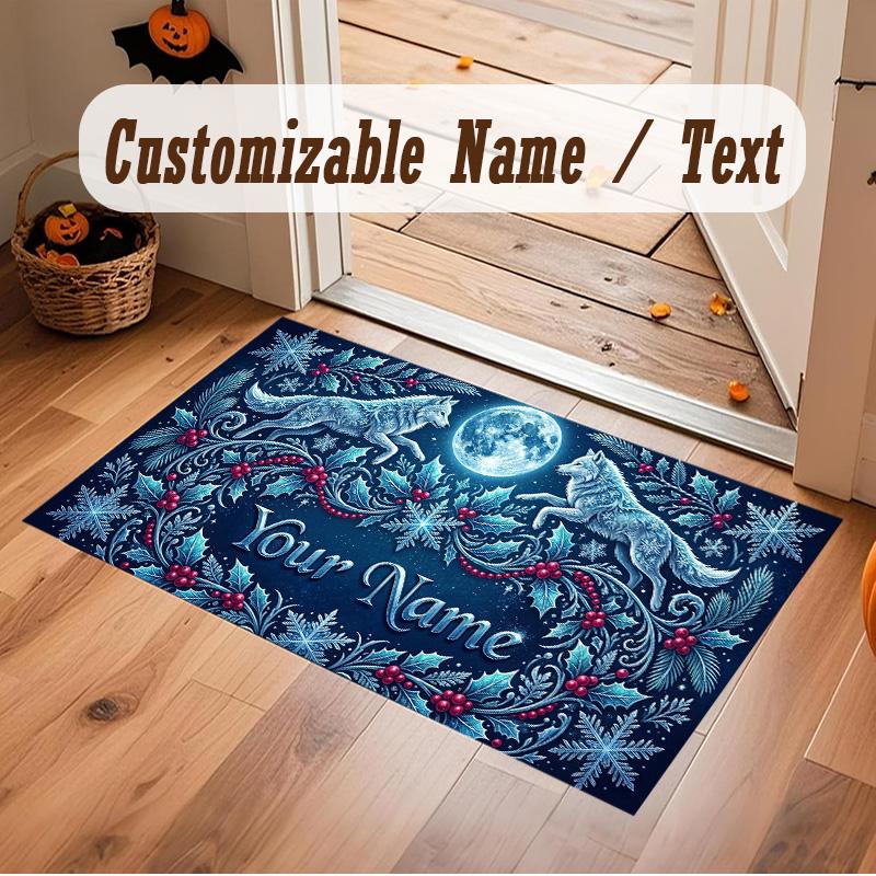 Winter Theme Soft Crystal Velvet Rug Custom Name & Text Print Non Slip Floor Rug for Bedroom Living Room