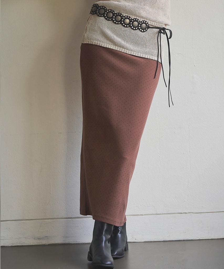 Iteoneolmomeonteu Warm Dot Peach Maxi Skirt_Brown