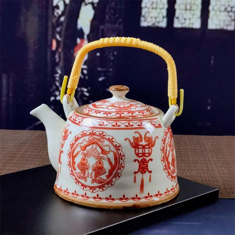 Ceainic din porțelan de uz casnic Oală din ceramică de mare capacitate cu apă rece Oală mare din porțelan, albastru și alb, cu mâner cu buclă