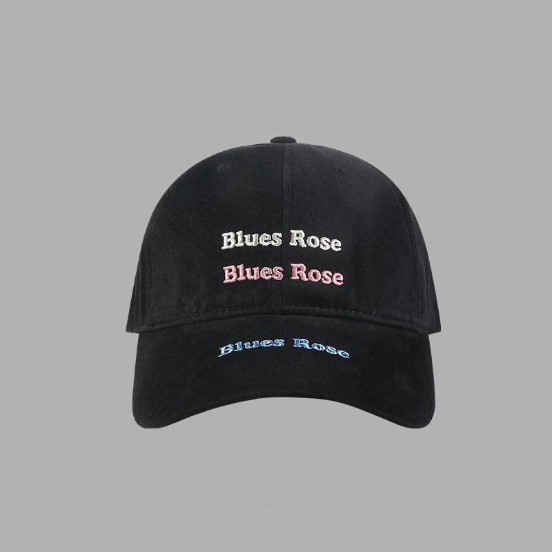Versatile letter embroidered baseball cap showing face small hat women's three-line letter Blues cap big head circumference