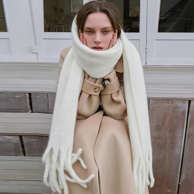 1Pcs Solid Color Soft Winter Warm Scarf Women Imitation Cashmere Luxury Thickened Shawl Pashmina Tassels Fluffy Scarf Shawl