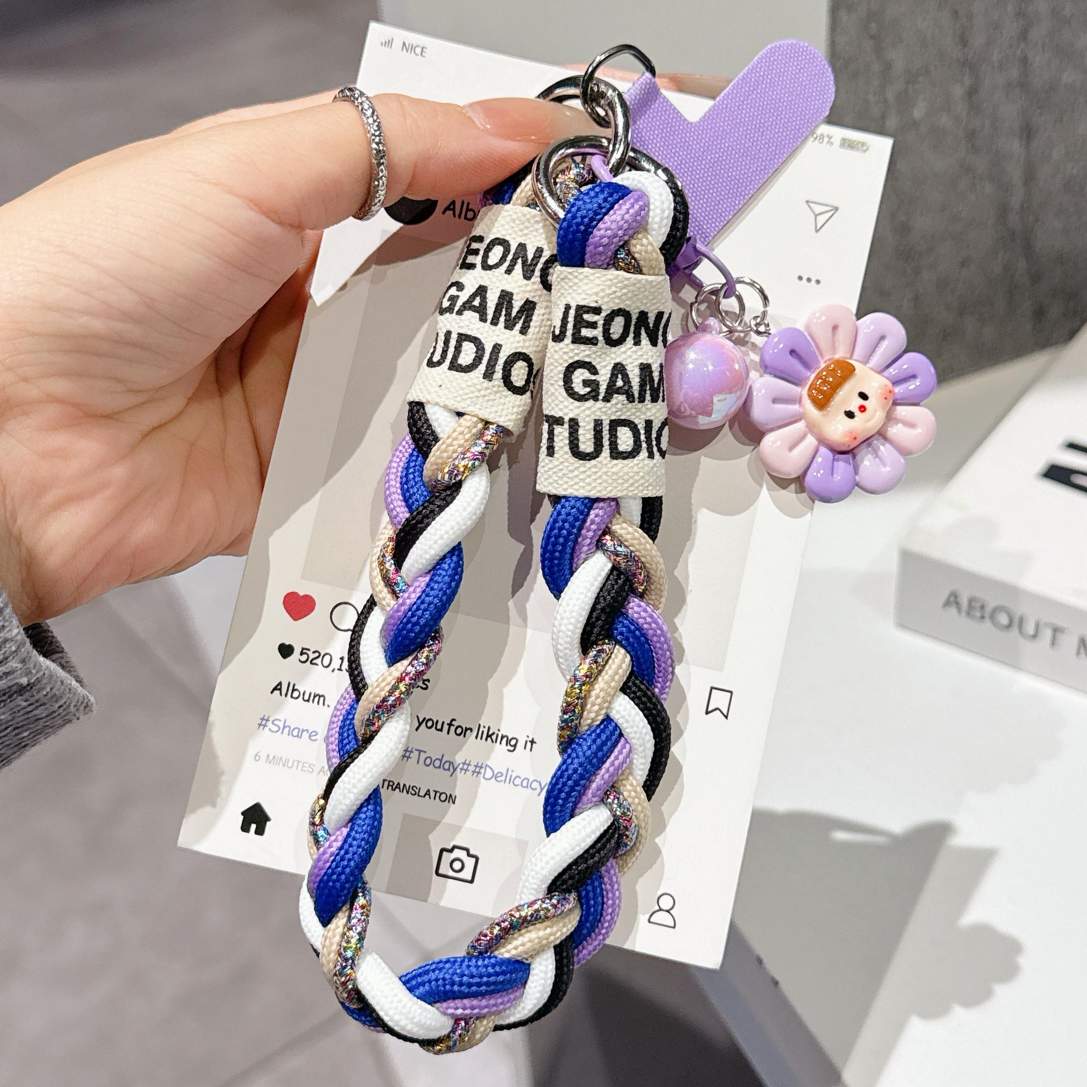 

High-End Handcrafted Seven-Color Woven Mobile Phone Lanyard, Short Wrist Strap, Fashionable Rainbow Universal Decorative Pendant Polyester / Nylon