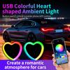 New Heart Shaped Car Ambient Light Car Window Suction Cup Led Atmosphere Light Car Neon Light Auto USB Atmosphere Breathing Lamp