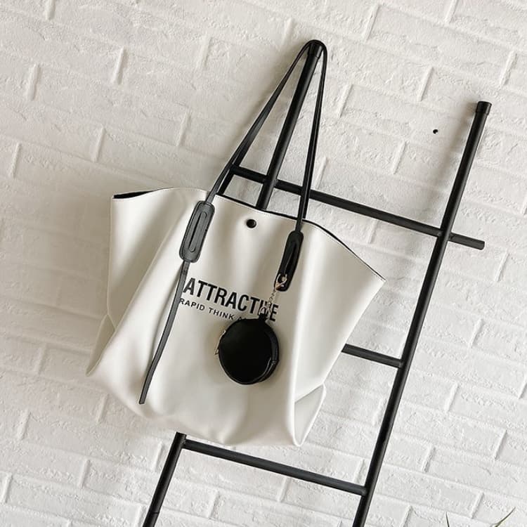 Alphabet print rammed leather portable mother and child tote big bag белый