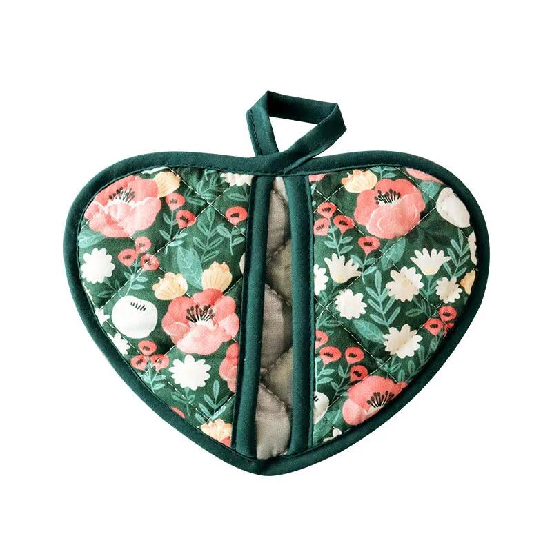 

Цветочный Хлопок Принт Прихватки для Духовки Домашняя Кухня Жаростойкий Зажим для Рук в Форме Сердца Изоляционная Подкладка