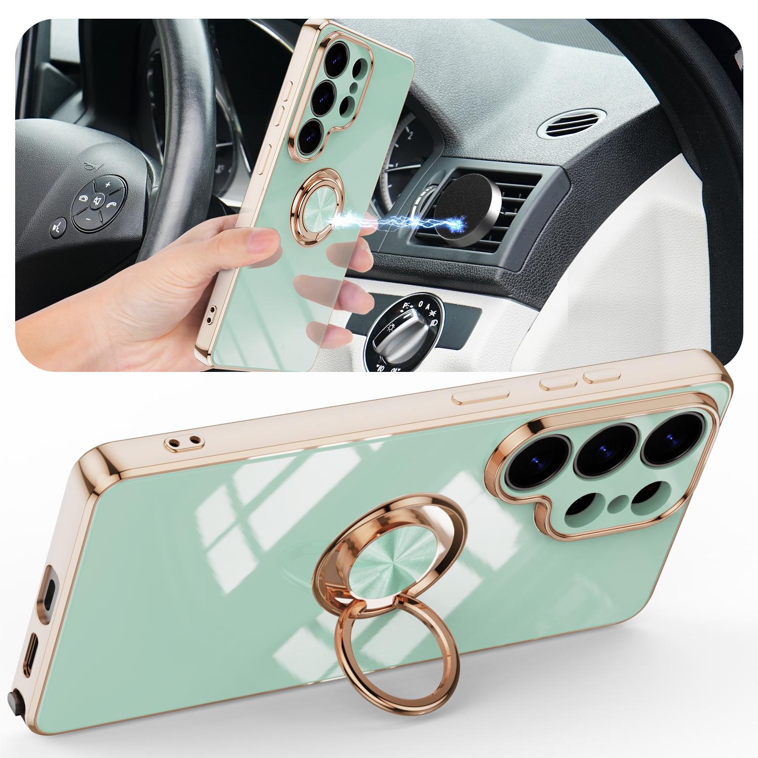 Чехол для телефона Samsung S25 Edge с подставкой-кольцом - Совместим с S23/S22/S24FE, Магнитная гальванизированная защитная крышка S22 Uitra Large Hole