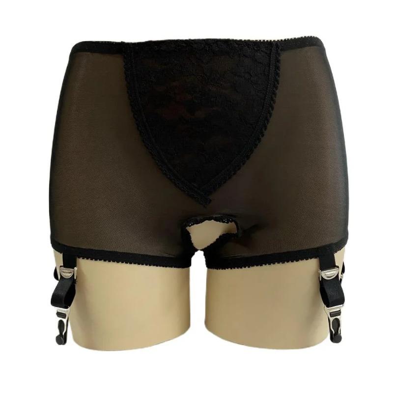 Seductive Her Crotchless Garter Knickers Botanical Pattern French Lace Open Weave 6 Straps Suspender Belt Sensual Boudoir Attire Sex Dance Sm Game
