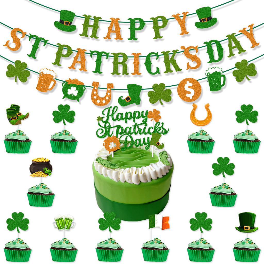St. St. Patrick's Day Themen-Dekoflaggen-Ballon-Set Irische Festival-Atmosphären-Arrangement Kuchenstecker