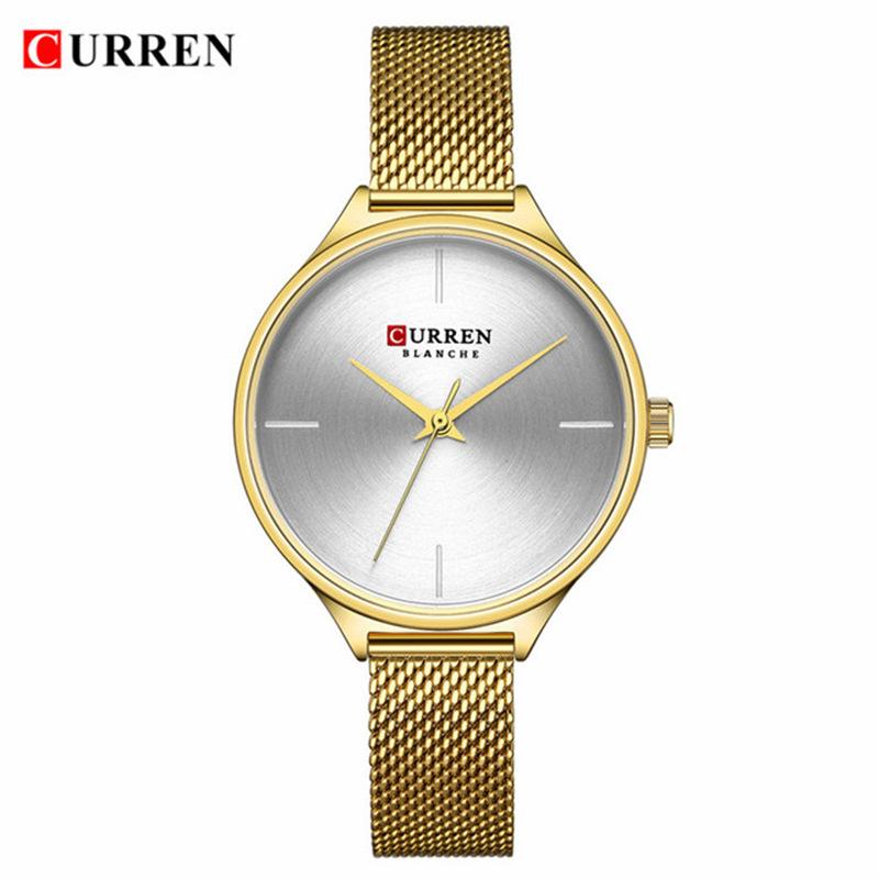 CURREN New Top Women's Watch Casual Quartz Watch Stainless Steel Milan Net Belt Watch