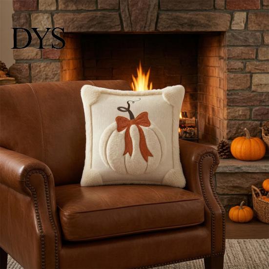 Retro Farmhouse Cushion Covers Pumpkin Cover, Plush Embroidered Bow Throw Pillow 18 Decorative Cover for Thanksgiving x Inch Soft Autumn Case
