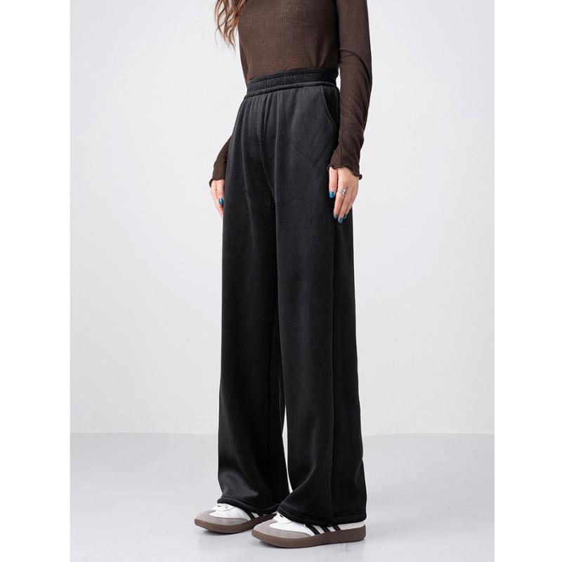 

Autumn and winter fleece thickened chenille wide-leg pants high waist loose wick striped fleece umbrella vertical straight trousers M