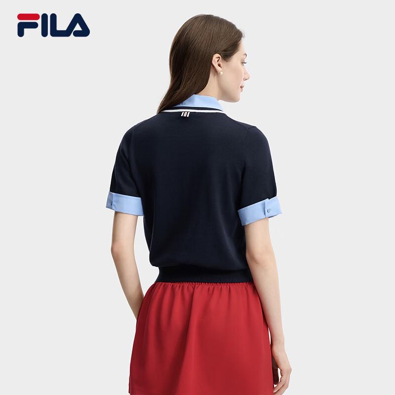 FILA Women's Faux Two-Piece Color Block Polo Knit Shirt