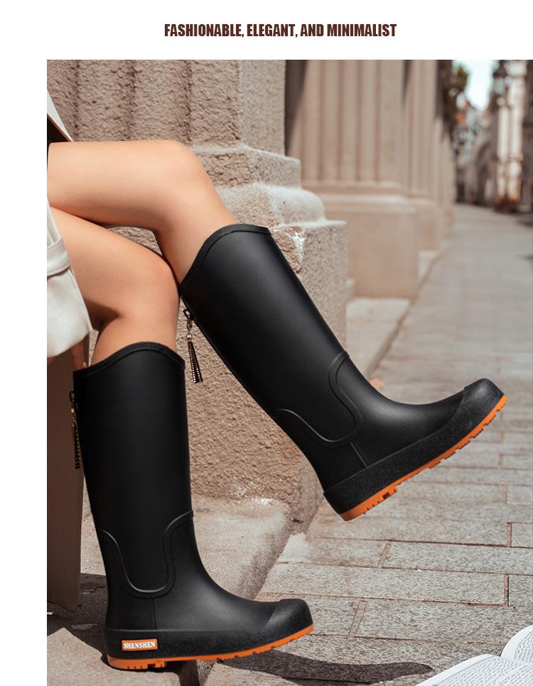 Women's Waterproof High-Top Rain Boots - Non-Slip, Wear-Resistant, Low Heel, Korean Style, Four Seasons Outdoor Use