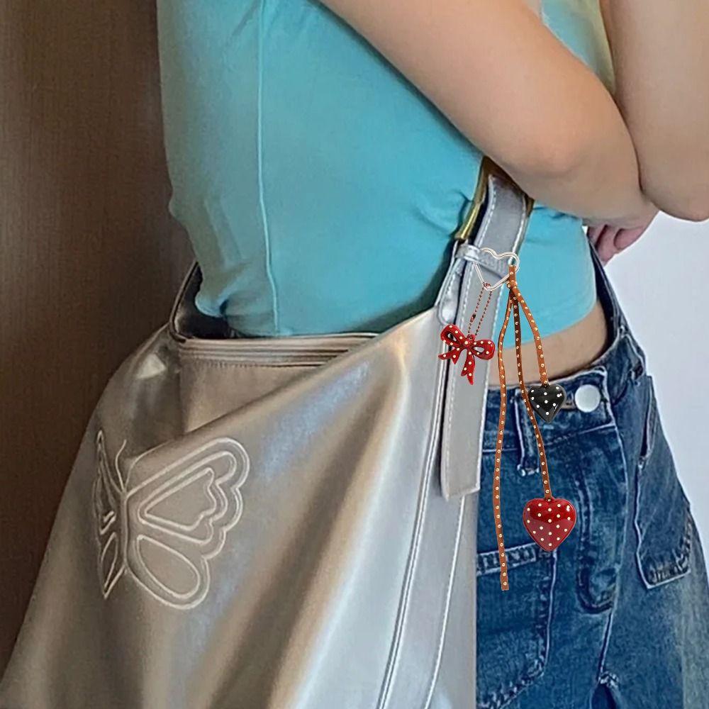 Hanging Heart Phone Charm Woven Rope Braid Rope Key Chain Lovely Handmade Bow Keychain  Small Gifts