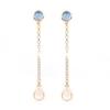 Sea Blue Chalcedony & Rose Quartz Dangle Earrings 925 Sterling Silver Rose Gold Plated Statement Jewelry Gift for Women