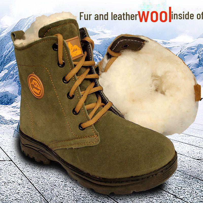 

Men s Cowhide Wool Fur Work Boots - Thick & Warm Martin Snow Shoes 46