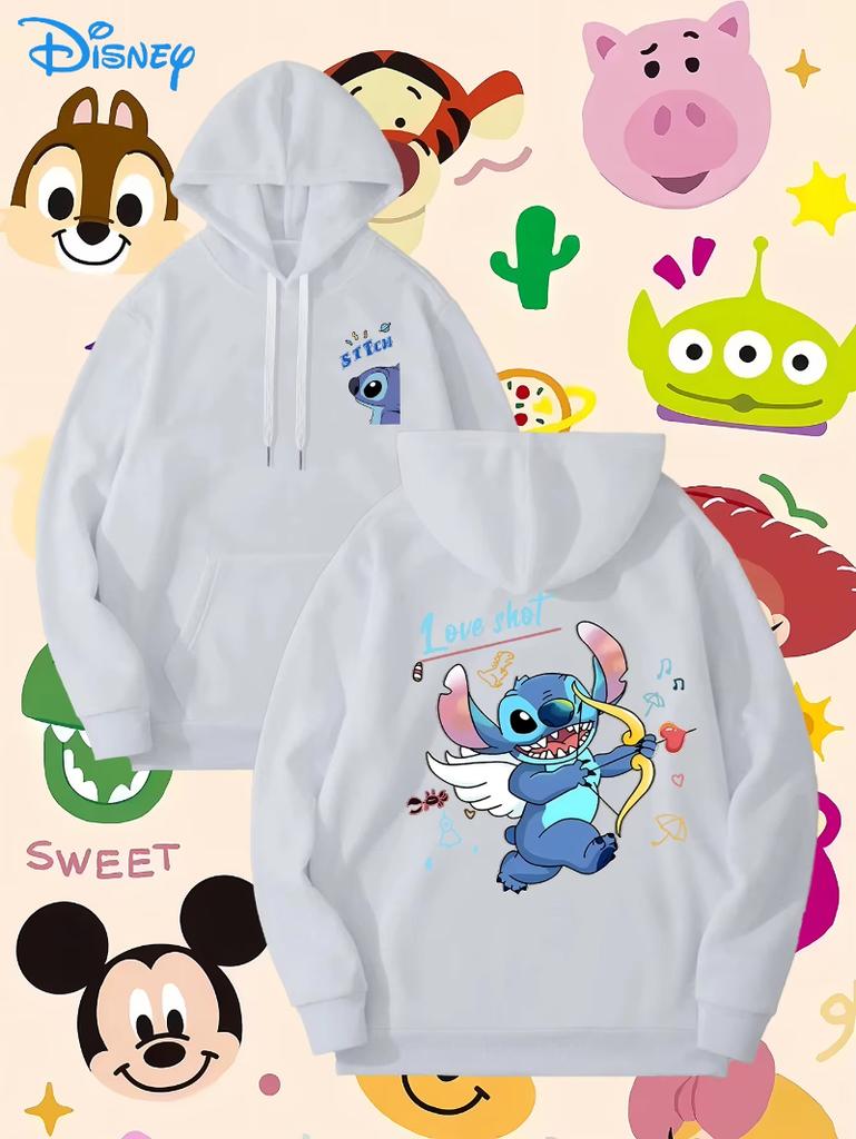 Disney Star Baby Stitch Creative Print Design Casual Hoodie Drawstring Pocket Sweater for Outdoor Activities and Daily Wear