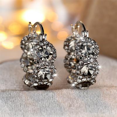 Charm Boucles d'oreilles Créoles Mignonnes Cristal Gris Pierre pour Femme Couleur Argent Bijoux Simples de Mariage pour Femmes