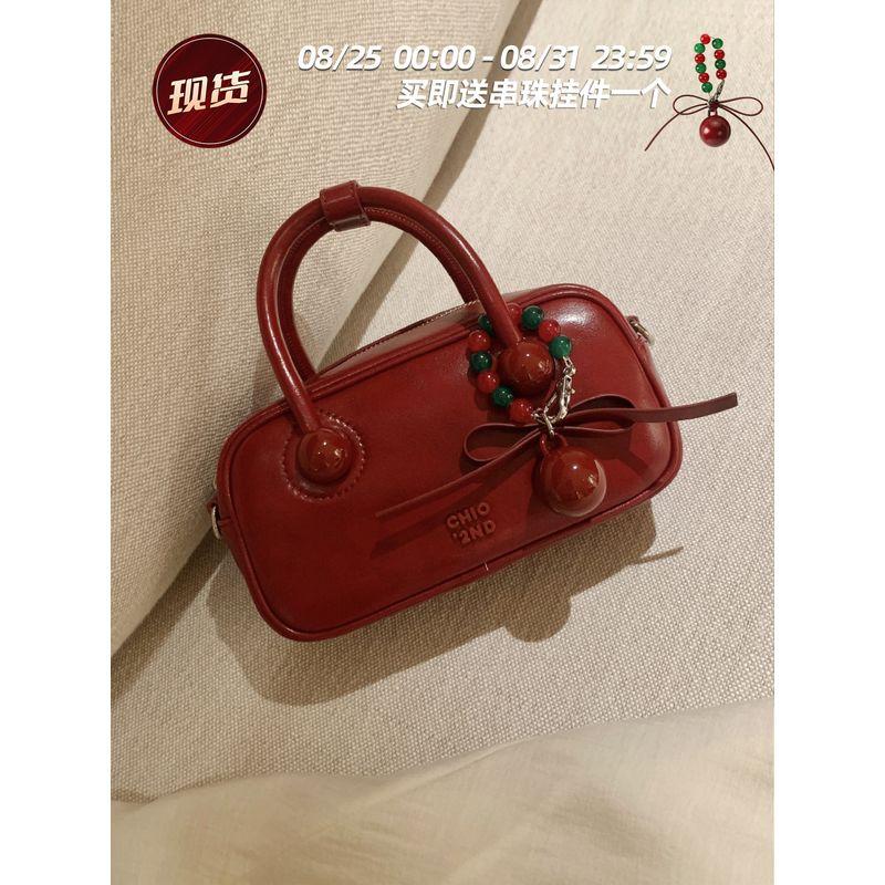 

South Style Chio2nd Genuine Leather Owner Original Design Ice Sweet Shallow Summer Pillow Bag Women s Satchel Crossbody Pouch Cherry Red