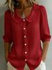 European and American design sense niche commuter linen new spinning shirt short sleeve loose v-neck women's summer