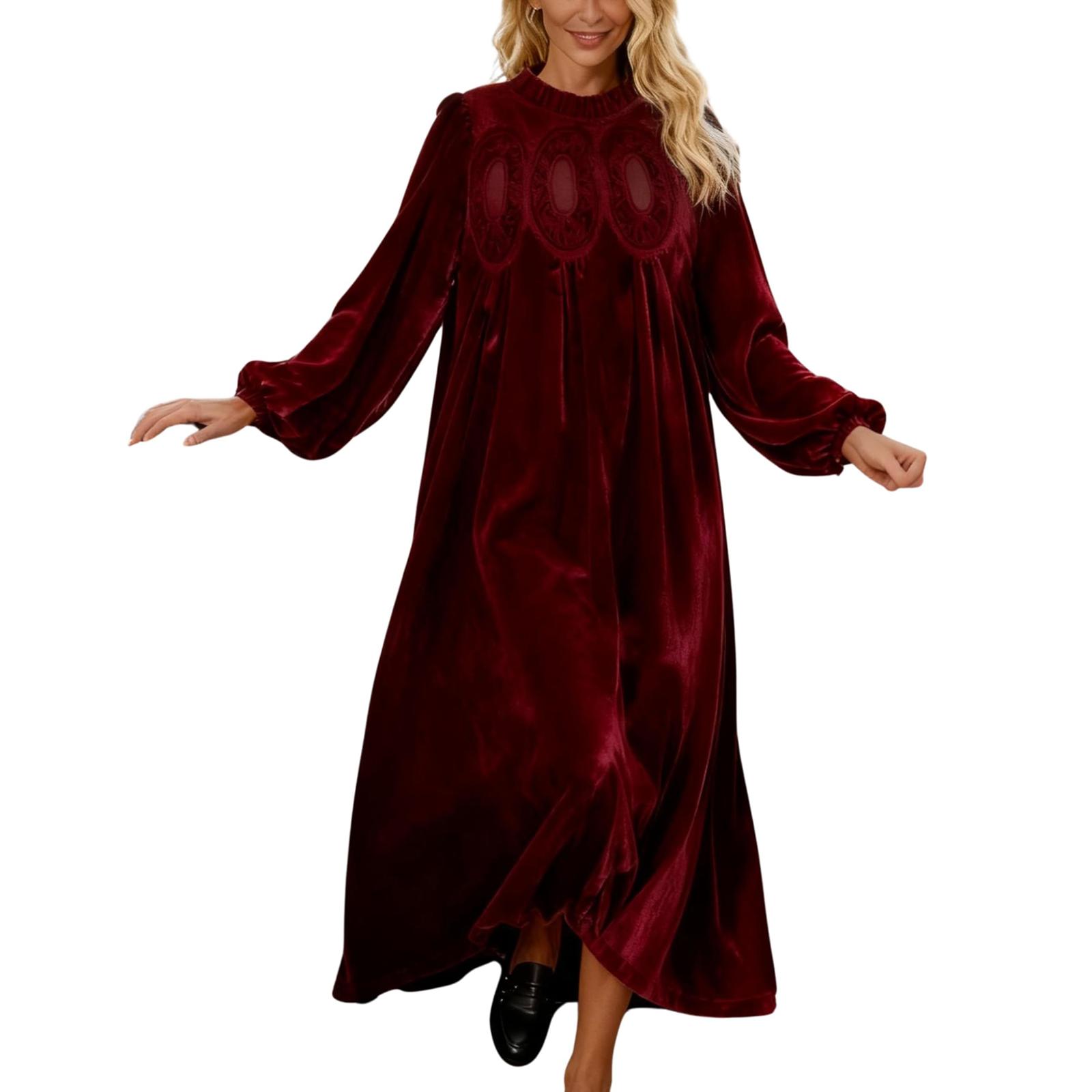 

Женское однотонное повседневное платье с длинными рукавами и воротником из золотого бархата M винный