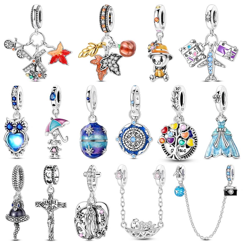 Exquisite Original Blue Zircon Leaf Dress Charms Beads Fit Bracelet Charms Copper Women Jewelry Making Diy Accessory Gifts