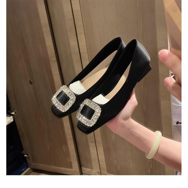 

Туфли Квадратный Носок Экстравагантные Стразы Квадратная Пряжка Мелкий Вырез Повседневные Низкий Каблук Одинарные Туфли Женские 39