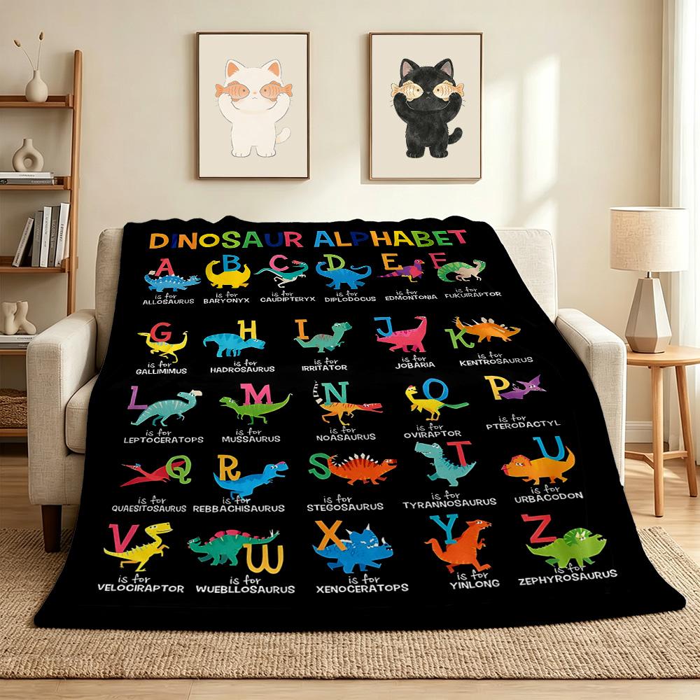 Dinosaur Alphabet Flannel Blanket Throw Blanket Soft Warm Sofa Bed Camping Car Home Decor Unique Christmas Gift C930582