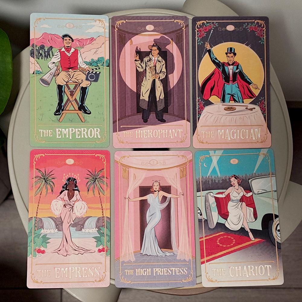 12*7cm Tinseltown Tarot in stabiler Box Rosa Vintage Hollywood-inspiriertes Deck 78 illustrierte Karten
