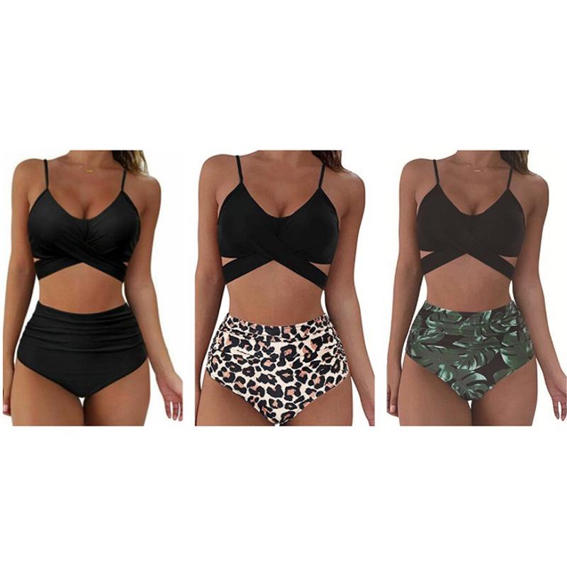 Women Swimwear Bikini Swimsuit Bathing Suit High Waist Sexy Cross Body Beach