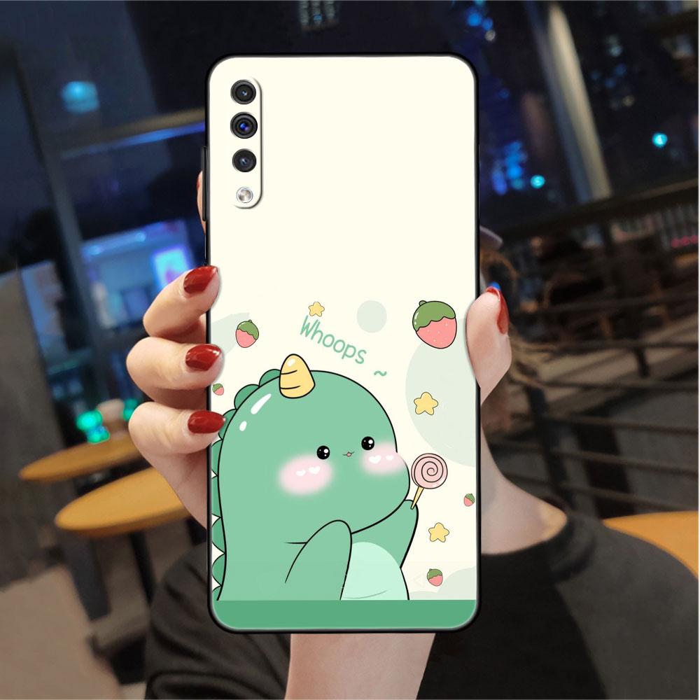 Dinosaur Cartoon Case For Samsung Galaxy A50 A70 M52 A30 A20s A20e A10 A40 A10s M51 M31 M30s M13 5G Black Phone Cover
