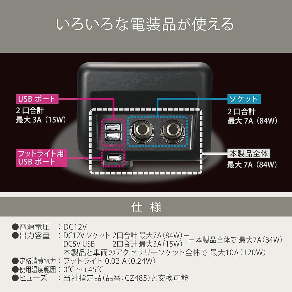 CARMATE Suzuki Every Dedicated Cigarette Lighter Socket X2 USB X2 Additional Power Unit, Original Ashtray Replacement Type, Black NZ585