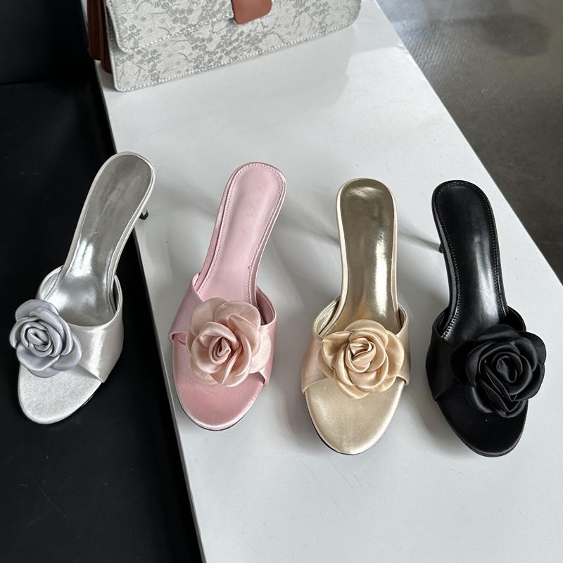 Fashion Eilyken Summer Fashion Flower Woman Slippers Thin Low Heels Party Stripper Ladies Mules Slides Zapatos Mujer