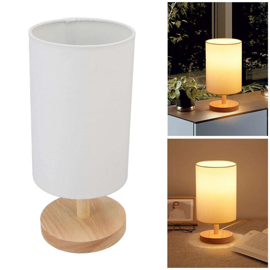 Simple Bedside Table Lamp Dimmable LED Retro Fabric Wooden Bedside Nightstand Lamp for Bedroom