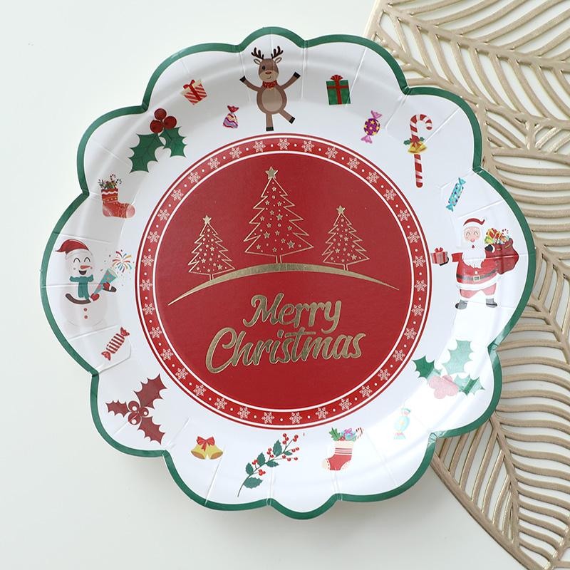 Christmas Disposable Tableware Sets Santa Claus Party Tablecloths Paper Plates Cups Tissue Napkins Straws Decoration Supplies