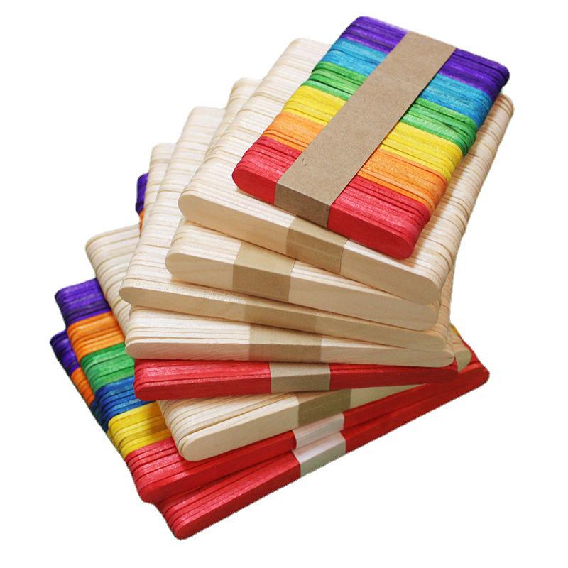 

Colorful Wooden Popsicle and Craft Sticks for Kids Straight Edge 65*10*2mm, 1 bundle